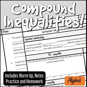 Preview of Compound Inequalities Guided Notes, Scaffolded Practice, Homework, Warm Up