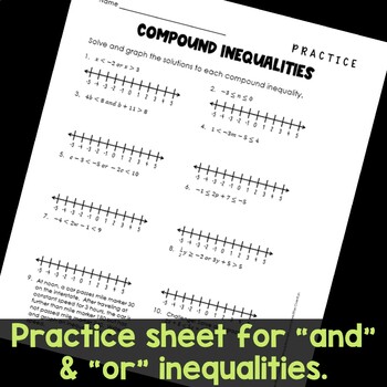 Compound Inequalities Guided Notes and Practice Worksheet by Rise over Run