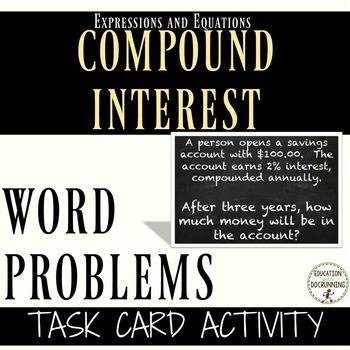 Preview of Compound Interest Activity Word Problem Task Cards