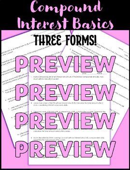 Preview of Compound Interest Formula Practice (Three Forms)