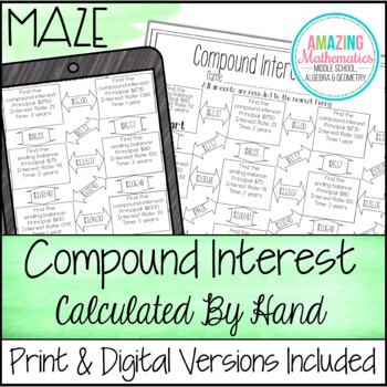 Preview of Compound Interest Worksheet - No Calculator Required Version Maze Activity