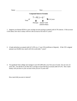 Preview of Compound Interest Worksheet