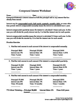 Preview of Compound Interest Worksheet