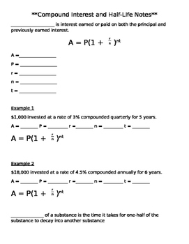 Preview of Compound Interest and Half-Life Notes
