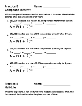 Compound Interest and Half-Life Worksheet by BP's Math Goodies | TpT