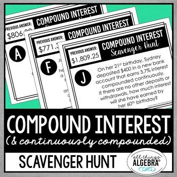 Preview of Compound Interest (with Continuous Compound Interest) | Scavenger Hunt