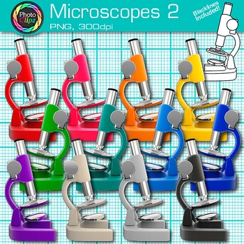 Preview of Compound Lab Microscope Clipart: 13 Realistic Science Clip Art Images, PNG B&W