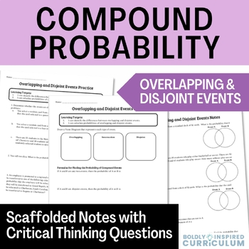 Preview of 7th Grade Compound Probability Notes & Worksheet - Disjoint & Overlapping Events