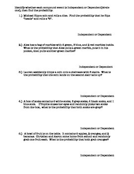 Probability Independent vs. Dependent Compound Events by Math Maker