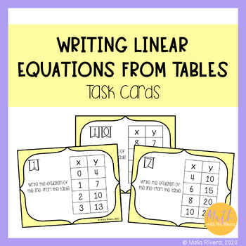 Writing Linear Equations from Tables Task Cards by mathwithmsrivera
