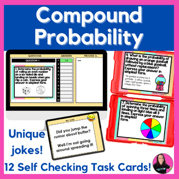 Preview of Compound Probability Task Cards Printable and Digital Activity