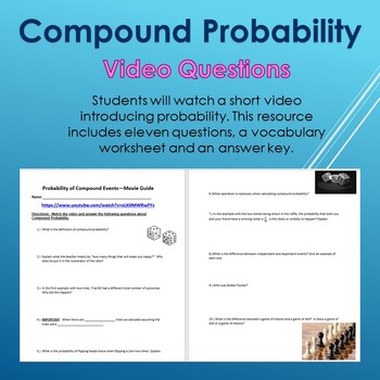 Preview of Compound Probability Video Guide Questions & Vocabulary Digital Learning