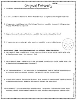 Compound Probability Worksheet - Aligned to CCSS 7.SP.8 by ...