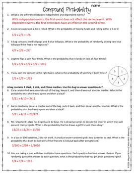 compound probability worksheet aligned to ccss 7 sp 8 by math with meaning