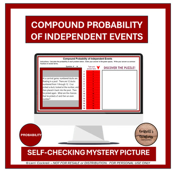 Preview of Compound Probability of Independent Events Self-Checking Digital Picture Puzzle