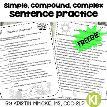 Preview of Simple and Compound Sentence Packet - No prep - FREEBIE!