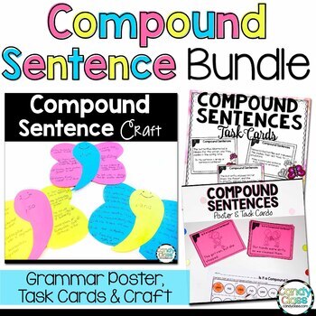 Preview of Simple and Compound Sentence Activities 2nd Grade Grammar Task Cards & Craft
