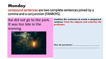 Preview of Compound Sentences Bell work