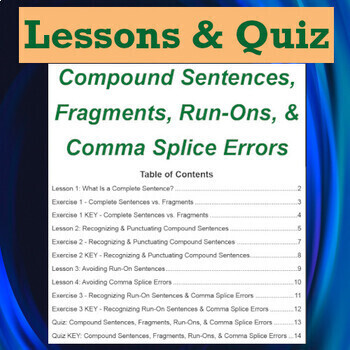 Preview of Compound Sentences, Fragments, Run-Ons, & Comma Splice Errors