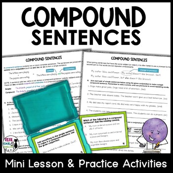 Preview of Compound Sentences Worksheets - Mini Lesson and Practice - Google Slides Option