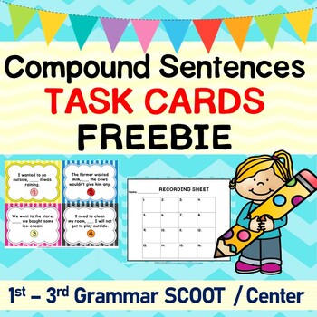 Preview of Compound Sentences Grammar Task Cards / SCOOT Game / Center