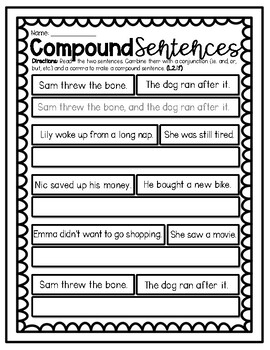 Preview of Compound Sentences Worksheet
