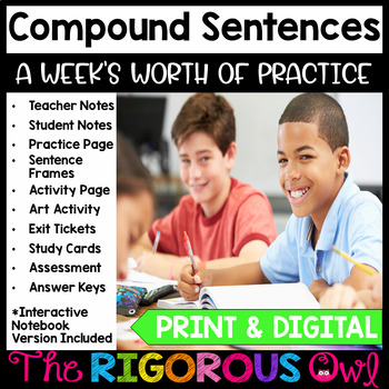 Preview of Compound Sentences and Conjunctions Lesson, Practice & Assessment