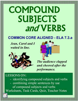 Preview of COMPOUND SUBJECTS & VERBS No-Prep Lessons, Worksheets,Task Cards, Quiz