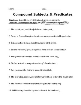 Preview of Compound Subjects and Predicates Practice