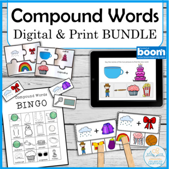 Preview of Compound Word Centers and Digital Cards BUNDLE