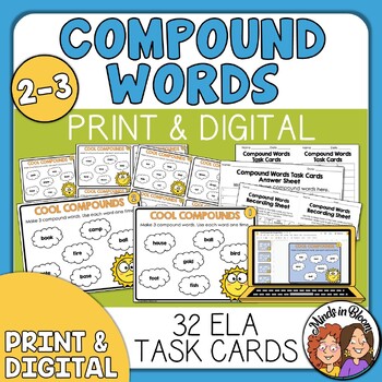 Preview of Compound Words Task Cards | Fun Draggable Digital Version & Print Options!