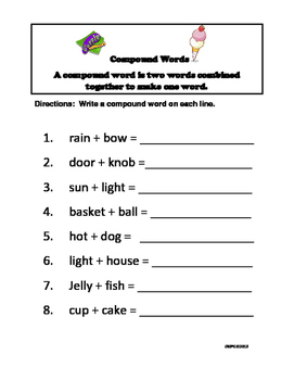 Compound Word Worksheet - 1st - 3rd Grade by Dill Purple ...