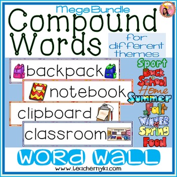Preview of Compound Words Illustrated Word Wall for different themes