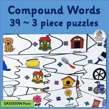 Preview of Compound Words 3-piece puzzles are Science of Reading aligned - SASSOON Font