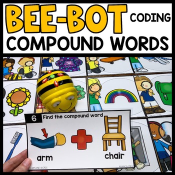 Preview of Bee Bot Printables Compound Words with Pictures Game Blue Bots Coding Mat Center