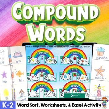 Preview of Compound Words Hands-On Word Sort, Worksheets, and Self-Checking Easel Activity