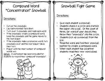 Snowball Fight Compound Word Game by Itsy Bitsy First Grade Teacher