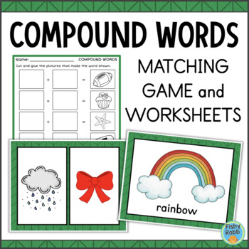 Preview of Compound Words Matching Game Worksheet with Pictures Reading Center Activities