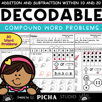 Preview of Compound Words Decodable Word Problems Addition and Subtraction Within 10 and 20