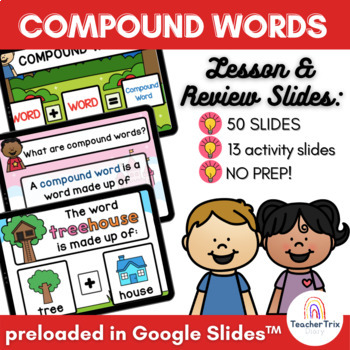 Preview of Compound Words Digital Lesson and Review Presentation in Google Slides