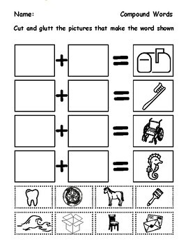 Compound Words Game & Cut and Paste Worksheets Kindergarten First Grade