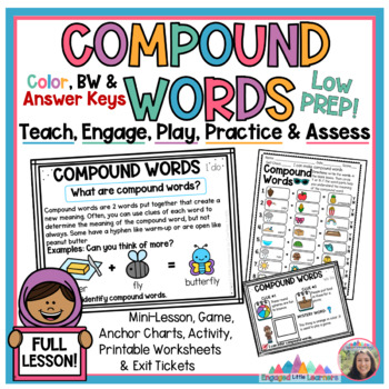 Preview of Compound Words Lesson with Open, Closed & Hyphenated | Worksheet | Activities +