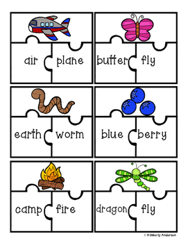 compound words puzzle sort and activity sheets by beached bum teacher