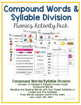 Preview of Compound Words & Syllable Division: Phonics Worksheets Set 12
