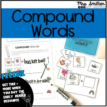 Preview of Compound Words Task Card Center + Low Prep Worksheet First Grade Reading FREEBIE