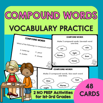 Preview of 48 Compound Words Task Cards | Vocabulary Activities for 1st 2nd 3rd Grade