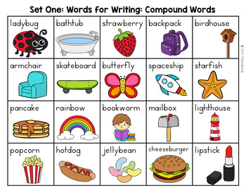 Preview of Compound Words Word List - Writing Center Set One