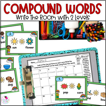 Preview of Compound Words Write the Room and Recording Sheets for ELA Centers