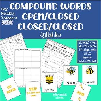 Preview of Compound Words, open/closed and closed/closed syllables-Game cards use with UFLI