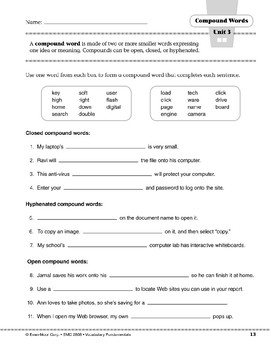 compound words open closed hyphenated by evan moor educational